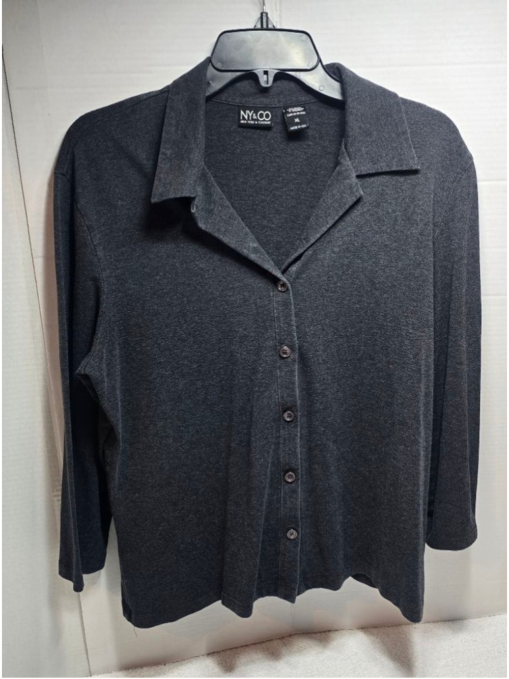 Women's NY & CO Button Down Shirt XL Charcoal Gray